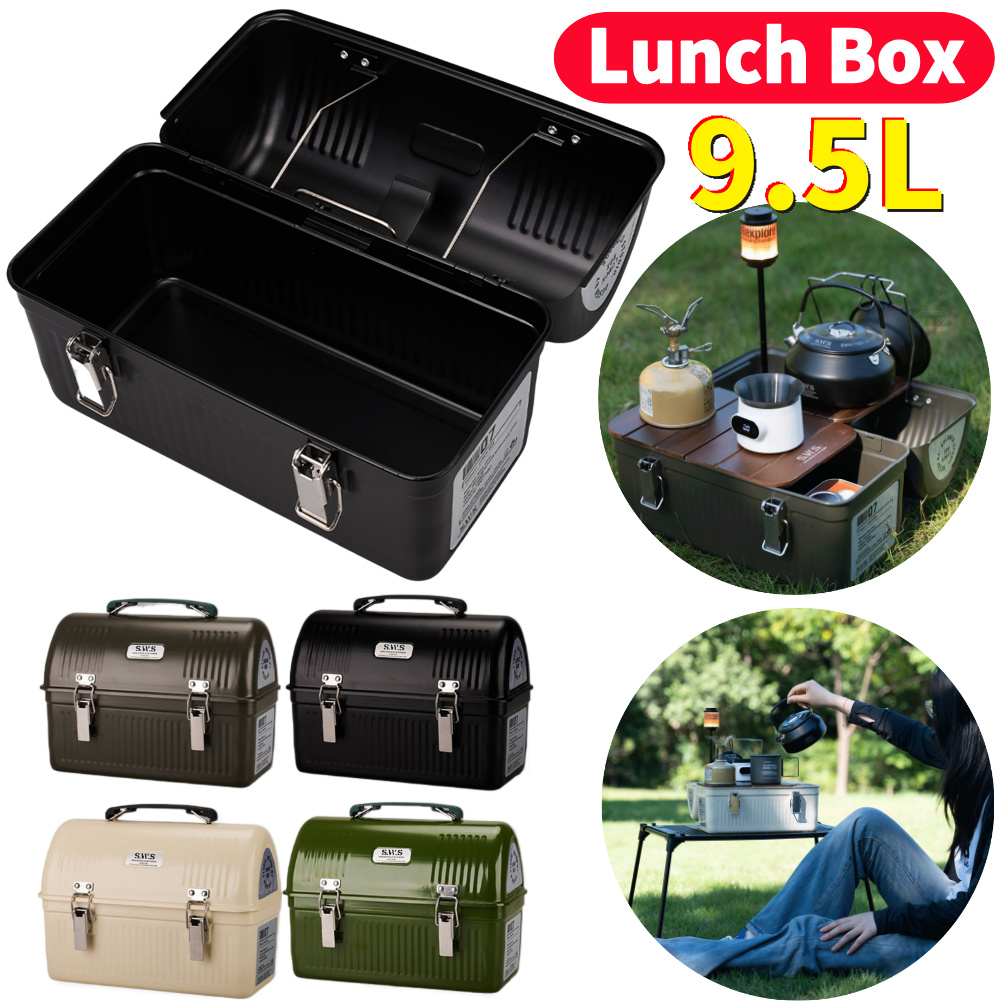 Food Storage Metal Box - 9.5L Vintage Camping Metal Lunch Box