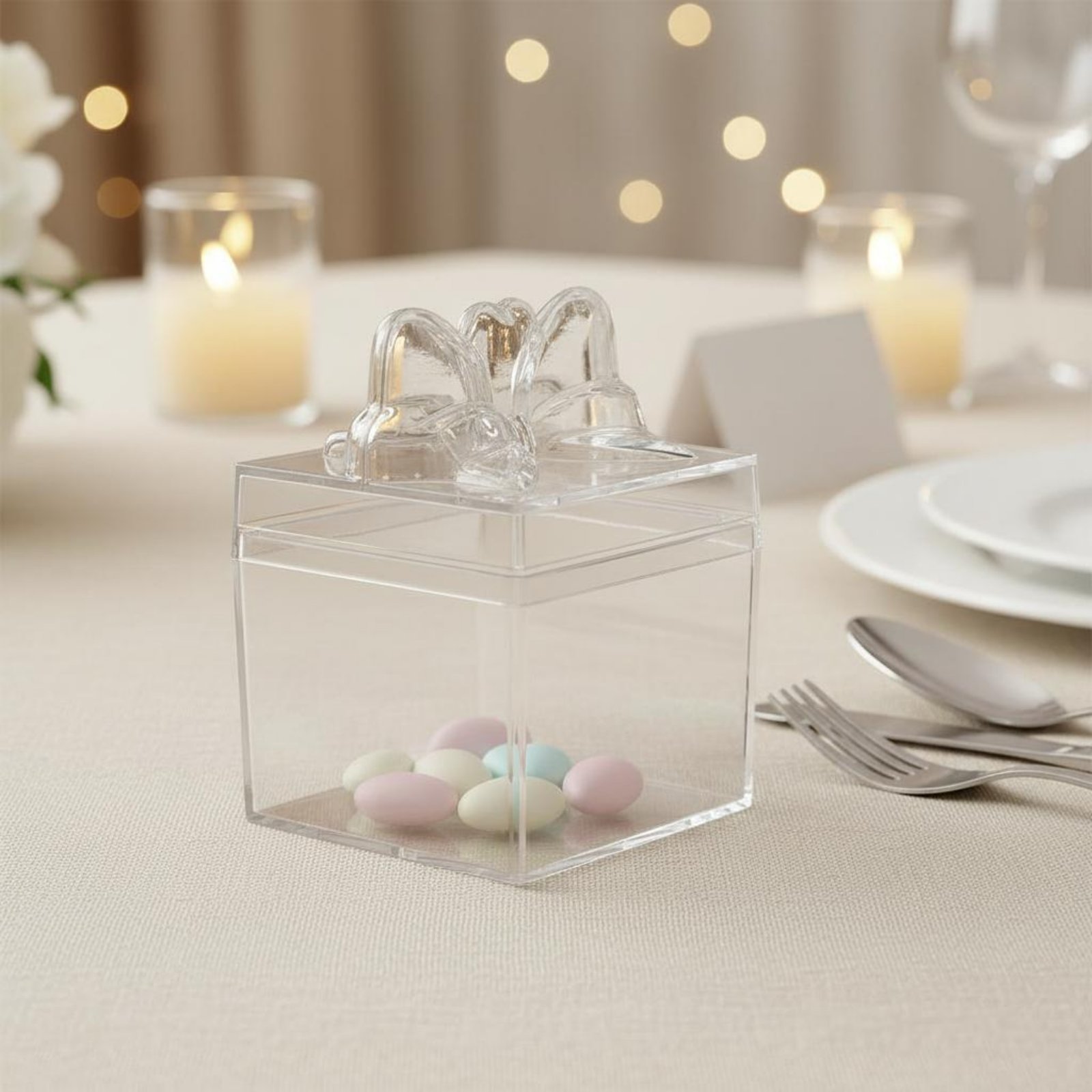 Food Storage For - Clear Plastic Candy Box with Ribbon