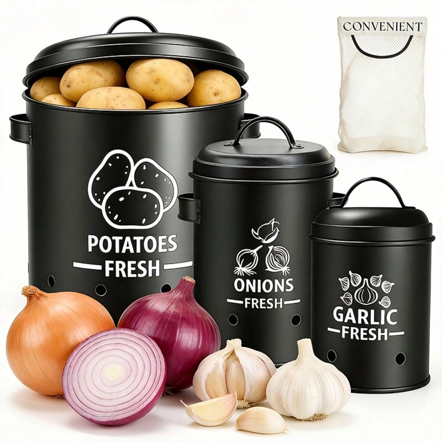 Food Storage Canister - Potato Onion Garlic Storage Bin Set